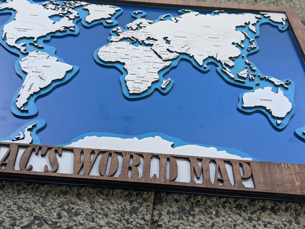 
                  
                    Layered 3D personalised world map - The Charred Plank
                  
                