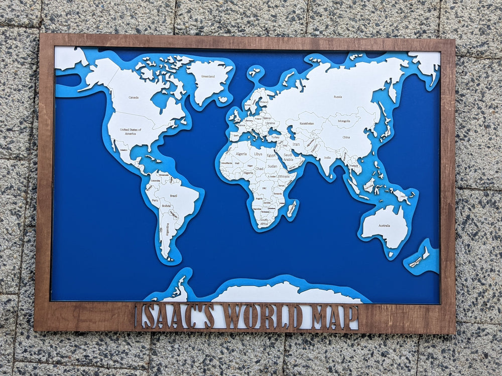 Layered 3D personalised world map - The Charred Plank